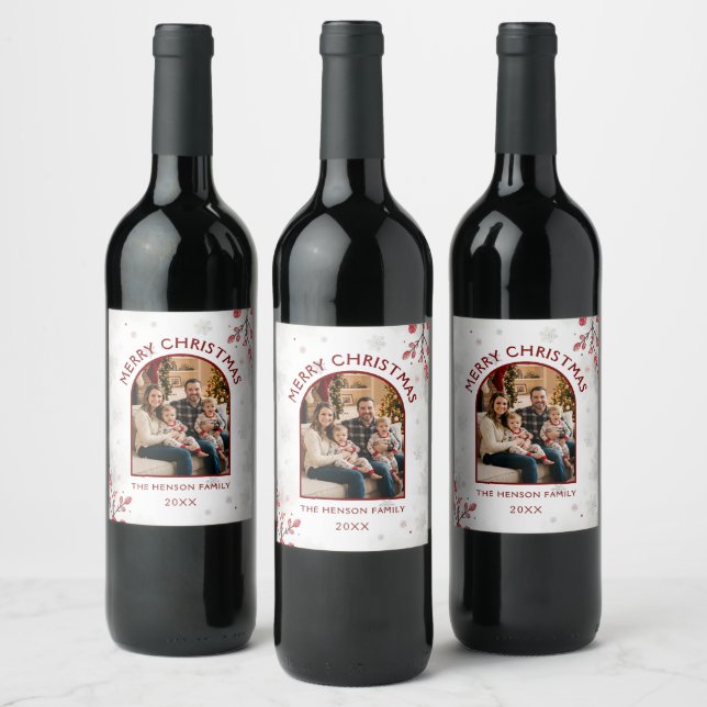 Holiday Family Photo Merry Christmas  Wine Label (Bottles)