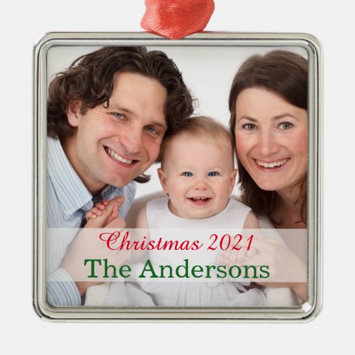 Holiday Family photo template customized Metal Ornament