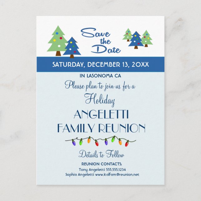 Holiday Family Reunion, Party, Event Save the Date Announcement Postcard (Front)