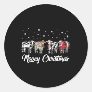 Holiday Farm Christmas Mooey Christmas Lights Cow Classic Round Sticker