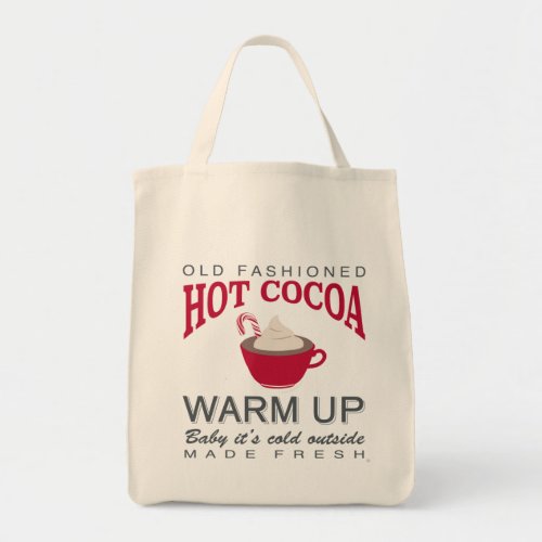 holiday farmhouse hot cocoa tote bag