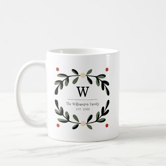 Holiday Farmhouse Monogram Wreath Coffee Mug (Left)