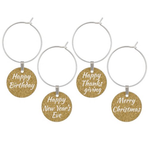 Holiday Faux Gold Glitter Wine Charm