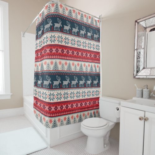 Holiday Faux Knit Pattern Christmas Nordic Theme Shower Curtain