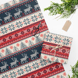 Holiday Faux Knit Pattern Christmas Personalized Wrapping Paper<br><div class="desc">Cute Christmas wrapping paper Featuring holiday themed knitting pattern,  a deer silhouette,  and script</div>