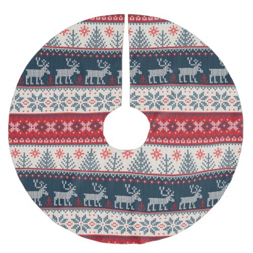 Holiday Faux Knit Pattern Nordic Theme Christmas Brushed Polyester Tree Skirt