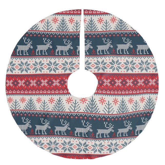 Holiday Faux Knit Pattern Nordic Theme Christmas Brushed Polyester Tree Skirt (Front)