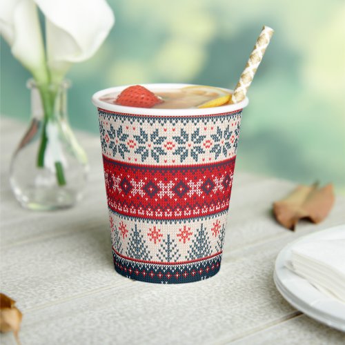 Holiday Faux Knit Pattern Nordic Theme Christmas Paper Cups