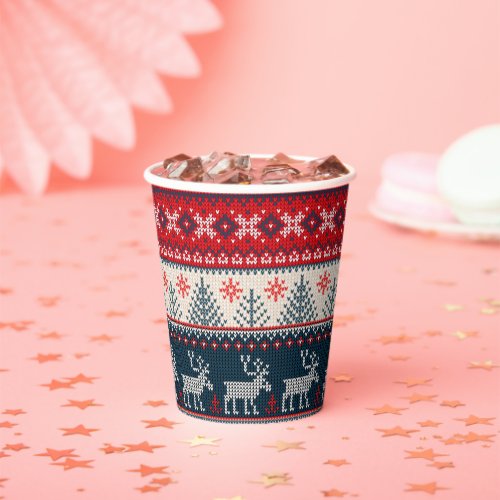 Holiday Faux Knit Pattern Nordic Theme Christmas Paper Cups
