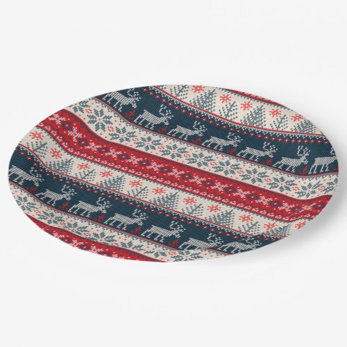 Holiday Faux Knit Pattern Nordic Theme Christmas Paper Plates