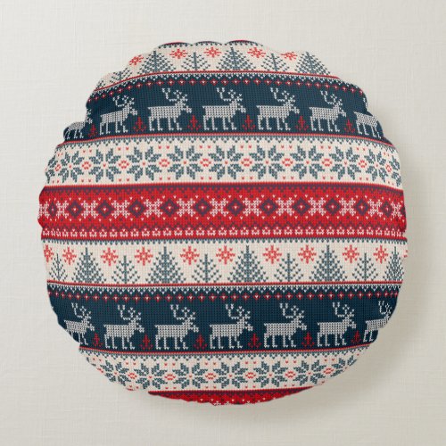 Holiday Faux Knit Pattern Nordic Theme Christmas Round Pillow