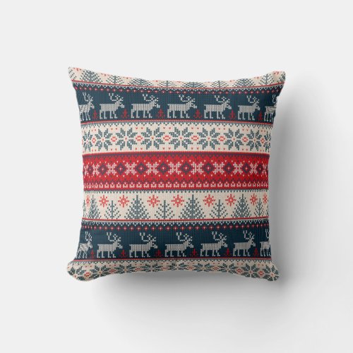 Holiday Faux Knit Pattern Nordic Theme Christmas Throw Pillow