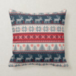 Holiday Faux Knit Pattern Nordic Theme Christmas Throw Pillow<br><div class="desc">Cute Christmas wrapping paper featuring holiday themed knitting pattern,  a deer silhouette,  and script</div>
