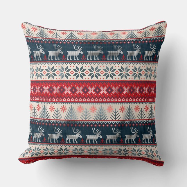 Holiday Faux Knit Pattern Nordic Theme Christmas Throw Pillow (Front)