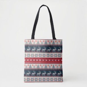 Holiday Faux Knit Pattern Nordic Theme Christmas Tote Bag