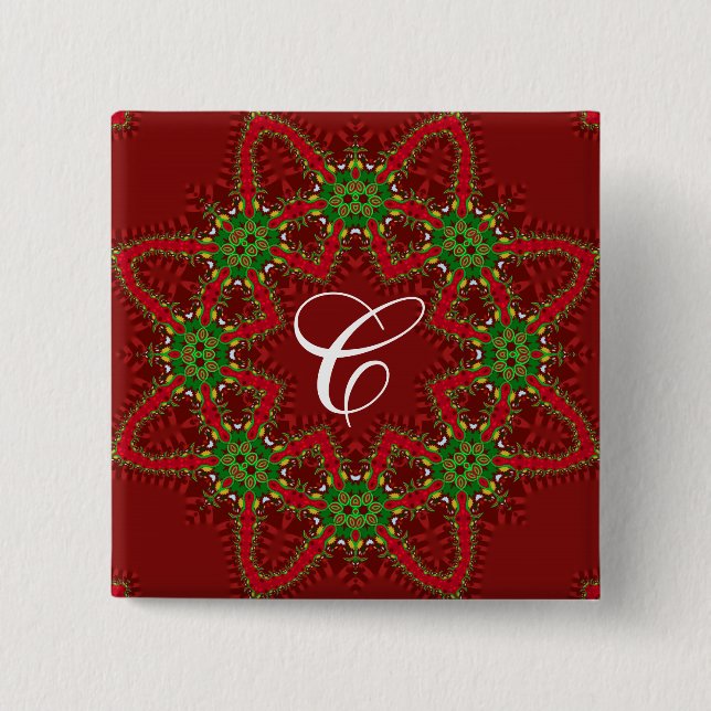 Holiday Favors Red & Green Monogram Button (Front)
