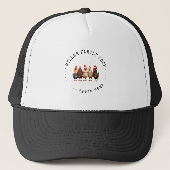 Holiday Festive Chickens Family Farm Chicken Trucker Hat (Front)