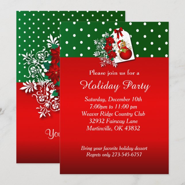 Holiday Festive Christmas Bear Invitation (Front/Back)
