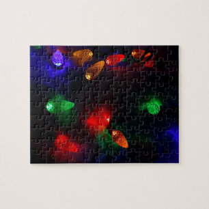 Holiday festive Christmas fairy lights winter snow Jigsaw Puzzle