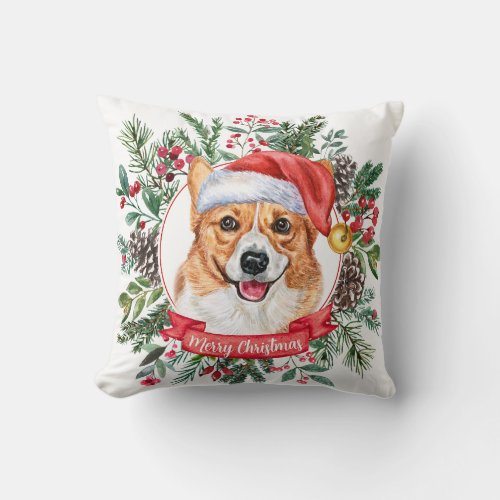 Holiday Festive Cute Corgi Custom Throw Pillow