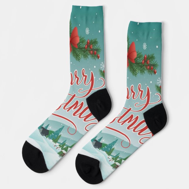 Holiday Festive Merry Christmas Celebration Socks (Left)
