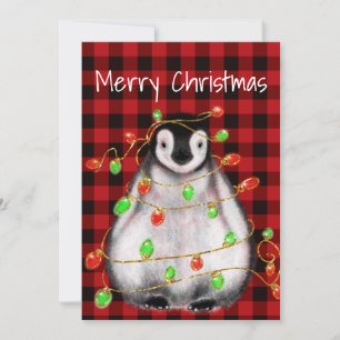 Holiday Festive Penguin, twinkle red green lights