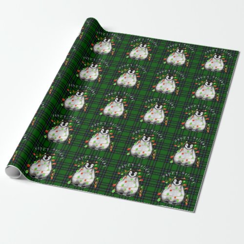 Holiday Festive Penguin twinkle red green lights  Wrapping Paper