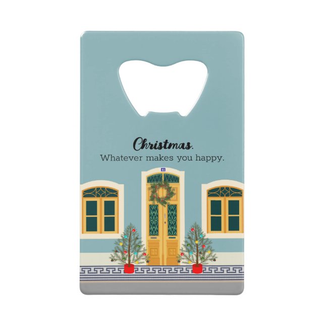 Holiday Festive Portuguese Christmas House Credit Card Bottle Opener (Front)