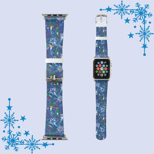 Holiday Festive Stars on Blue Apple Watch Band