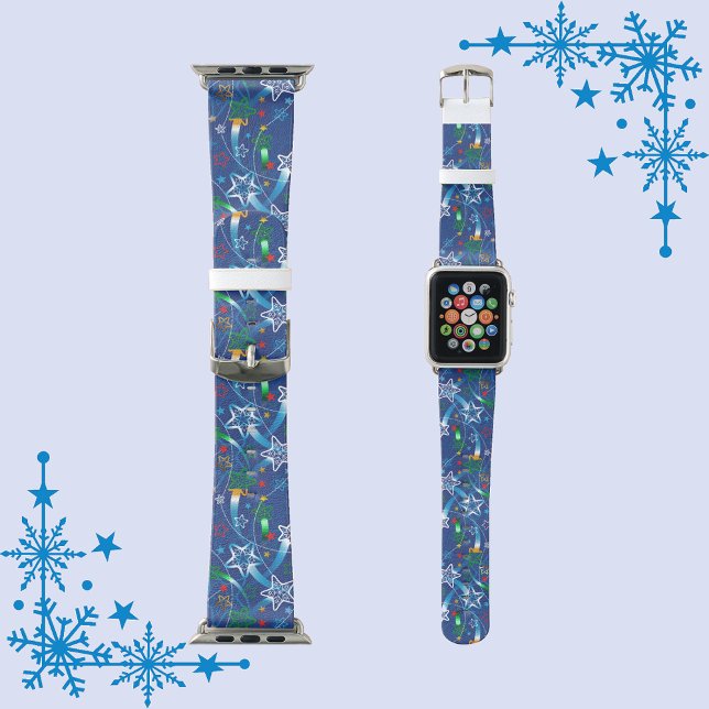 Holiday Festive Stars on Blue Apple Watch Band (Holiday Festive Stars on Blue Apple Watch Band)