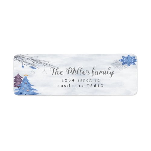Holiday festive watercolor blue return address label