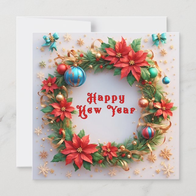 Holiday Festive Wreath 🎄✨ Poinsettia Golden Magnetic Invitation (Front)