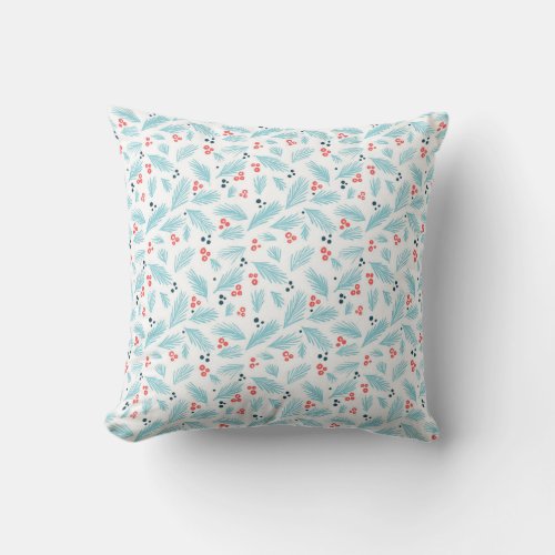 Holiday fir and berries pattern throw pillow
