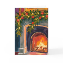 Holiday Fireplace | Christmas Garland Painted Card