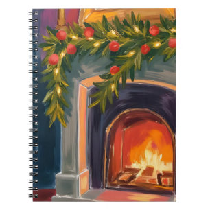 Holiday Fireplace   Christmas Garland Painting Notebook