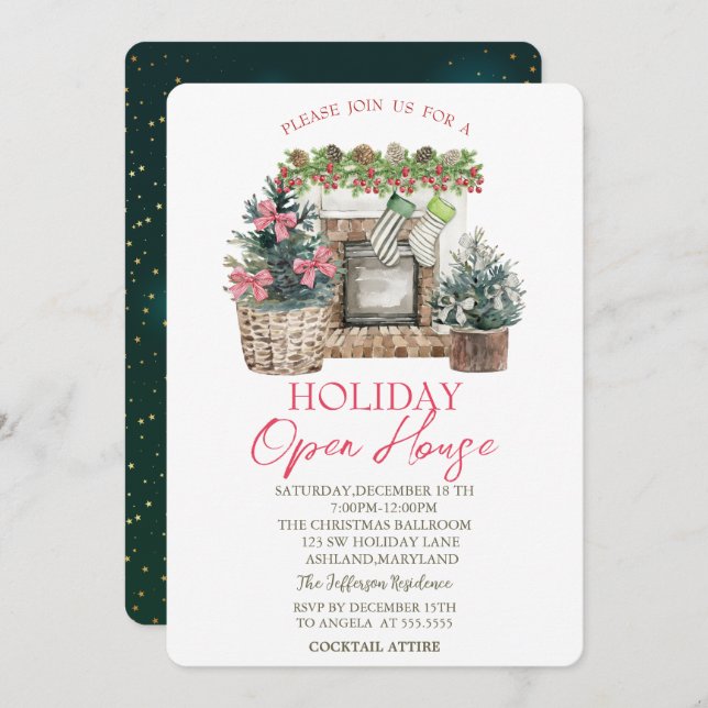 Holiday Fireplace Open House  Invitation (Front/Back)