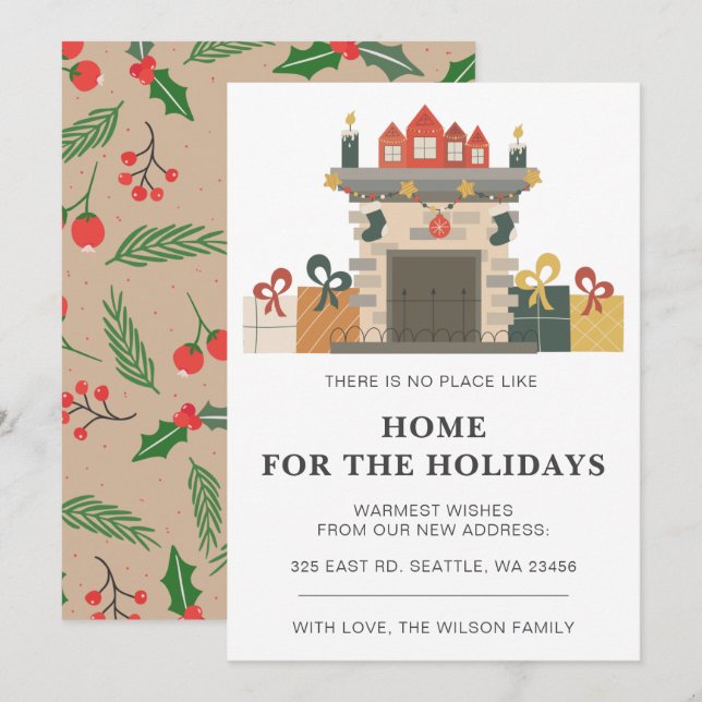 Holiday Fireplace Winter Weve Moved Holiday Card (Front/Back)