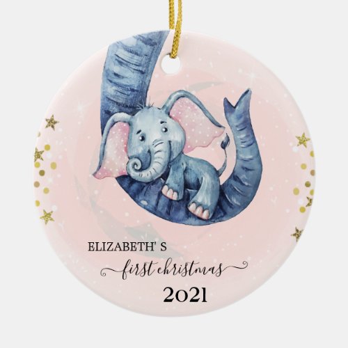 Holiday First Christmas Baby Elephant Ceramic Ornament