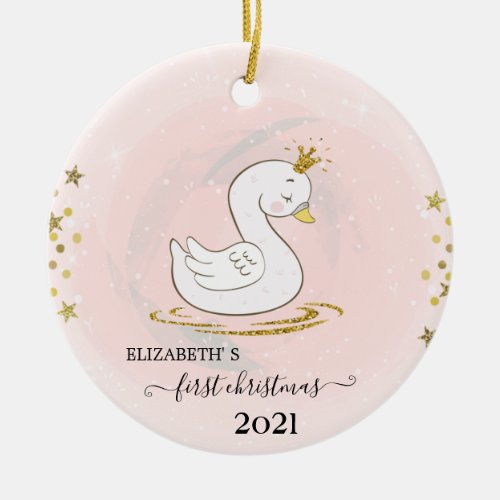 Holiday First Christmas Baby Swan Ceramic Ornament