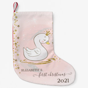 Holiday First Christmas Baby Swan Small Christmas Stocking