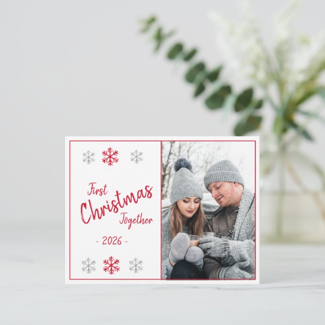 Holiday First Christmas Photo Script Seasonal Postcard (Standing Front)