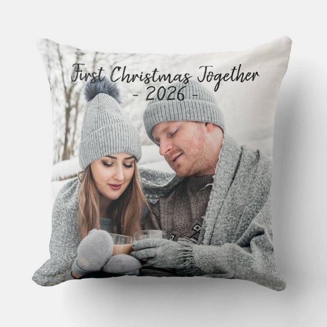 Holiday First Christmas Photo Seasonal Throw Pillow (Front)