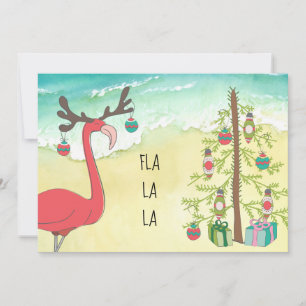 Holiday Flamingo Beach Scene Christmas Card