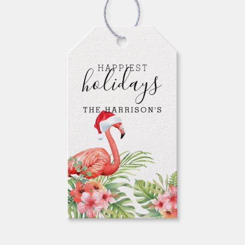 Holiday Flamingo Floral Christmas Personalized Gift Tags