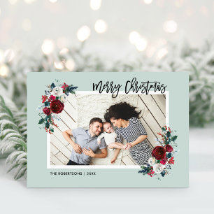 Holiday Floral 2 Photo Folded Christmas Card