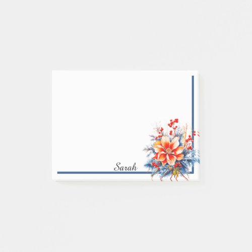 Holiday Floral Add Recipients Name Office Gift Post_it Notes