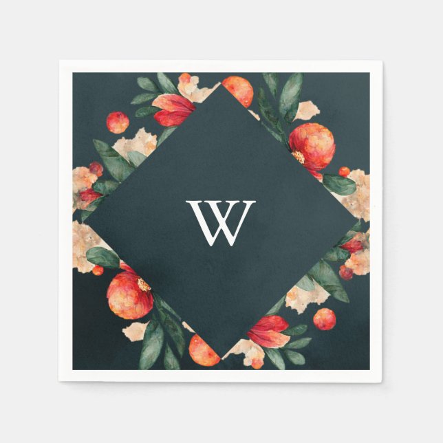 Holiday Floral and Berry Dellarobbia Frame  Napkins (Front)