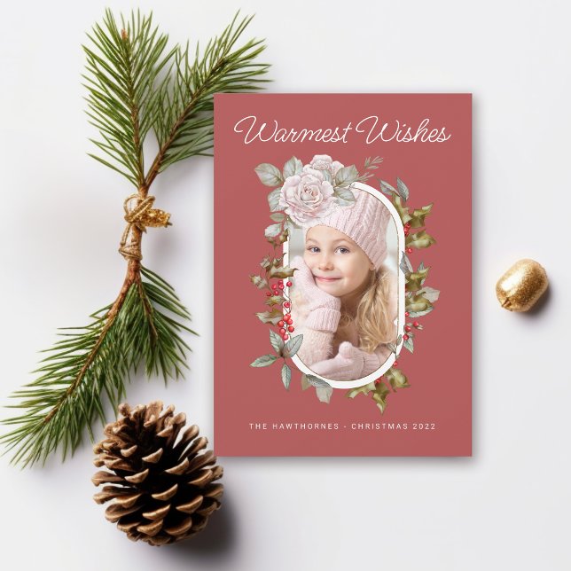 Holiday Floral and Evergreens Botanical Photo Card (Creator Uploaded)