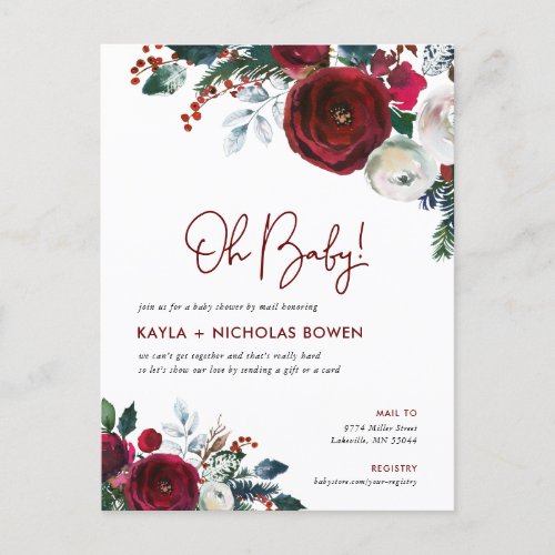Holiday Floral Baby Shower by Mail Invitation