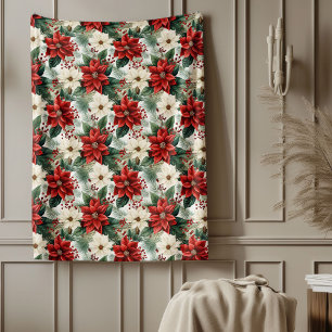 Holiday Floral Blanket Cozy Red Christmas Accent